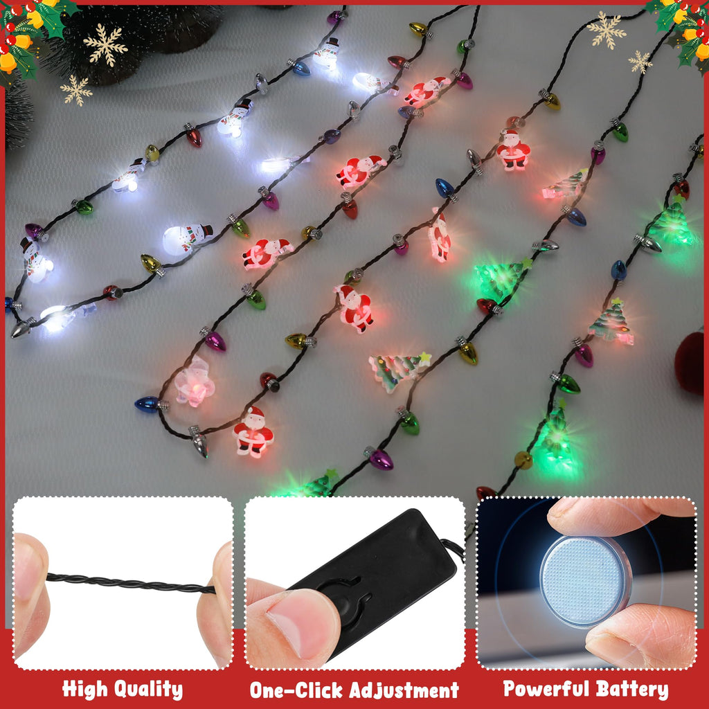 3 Light-Up Christmas Necklaces with 3 Glow Modes – Santa, Snowman & Tree Designs