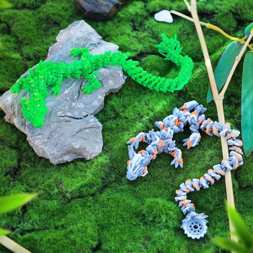 3-Pack 12-Inch 3D Printed Articulated Dragon Desk Toy - Fidget Toy for Stress Relief (Steampunk Bamboo Design)
