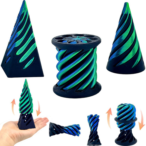 3-Pack 3D Printed Fidget Toys – Impossible Cone, Spiral Cone & Pyramid Passthrough for Stress Relief