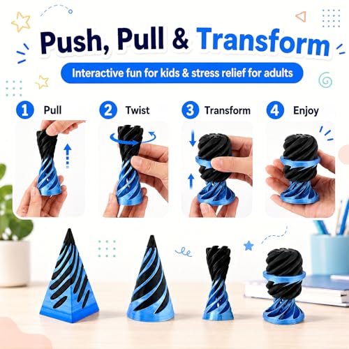 3-Pack 3D Printed Fidget Toys: Impossible Cone, Spiral Cone & Pyramid Passthrough for Stress Relief