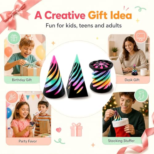 3-Pack 3D Printed Fidget Toys: Impossible Cone, Spiral Cone & Pyramid Passthrough for Stress Relief