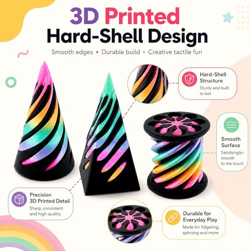 3-Pack 3D Printed Fidget Toys: Impossible Cone, Spiral Cone & Pyramid Passthrough for Stress Relief