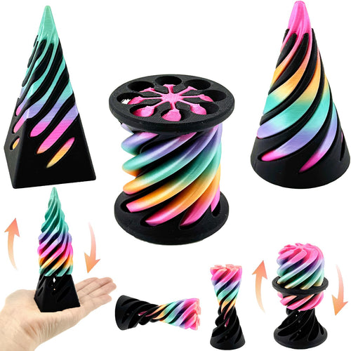 3-Pack 3D Printed Fidget Toys: Impossible Cone, Spiral Cone & Pyramid Passthrough for Stress Relief