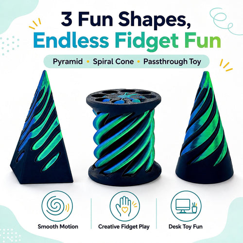 3-Pack 3D Printed Fidget Toys – Impossible Cone, Spiral Cone & Pyramid Passthrough for Stress Relief