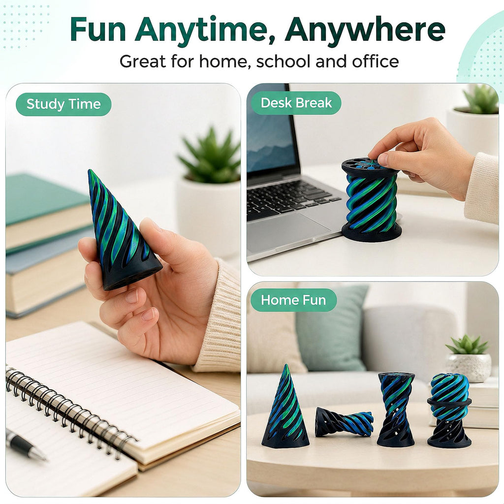 3-Pack 3D Printed Fidget Toys – Impossible Cone, Spiral Cone & Pyramid Passthrough for Stress Relief
