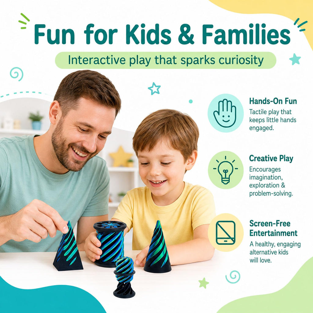 3-Pack 3D Printed Fidget Toys – Impossible Cone, Spiral Cone & Pyramid Passthrough for Stress Relief