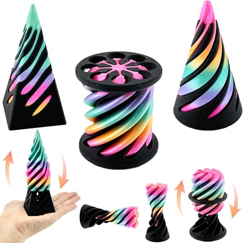 3-Pack 3D Printed Fidget Toys: Impossible Cone, Spiral Cone & Pyramid Passthrough for Stress Relief