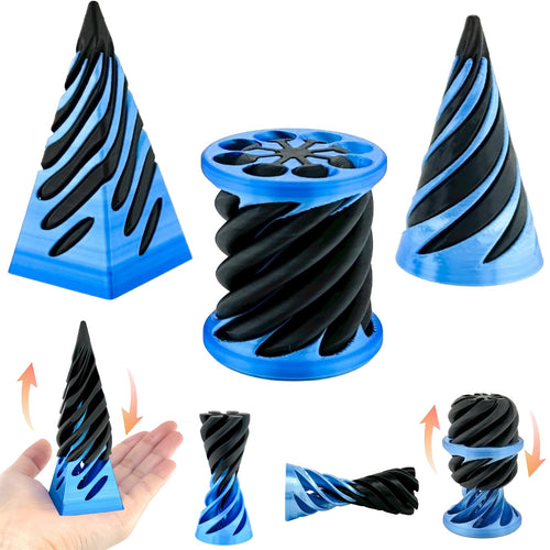 3-Pack 3D Printed Fidget Toys: Impossible Cone, Spiral Cone, Pyramid Passthrough & Mini Vortex Illusion for Stress Relief