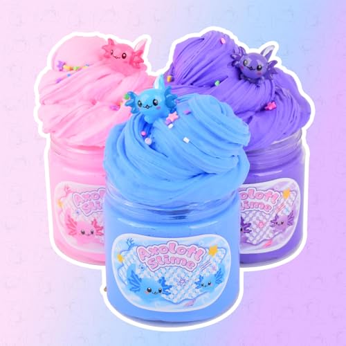 3-Pack Axolotl Butter Slime Kit – Soft Non-Sticky Pink Blue Purple Slime with Charms, Party Favors for Kids