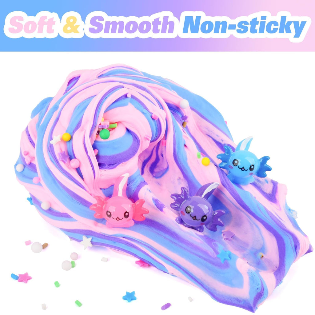 3-Pack Axolotl Butter Slime Kit – Soft Non-Sticky Pink Blue Purple Slime with Charms, Party Favors for Kids