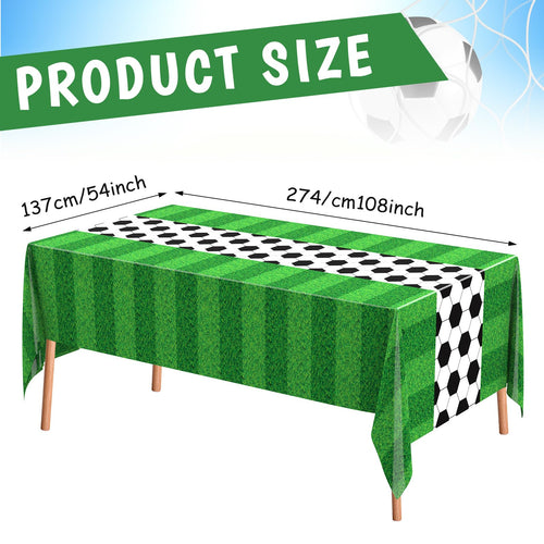 3-Pack Buryeah Soccer Party Tablecloths - Disposable Plastic Table Covers, 54 x 108 Inches, Green Grass Pattern for Tailgate and Sports Themes