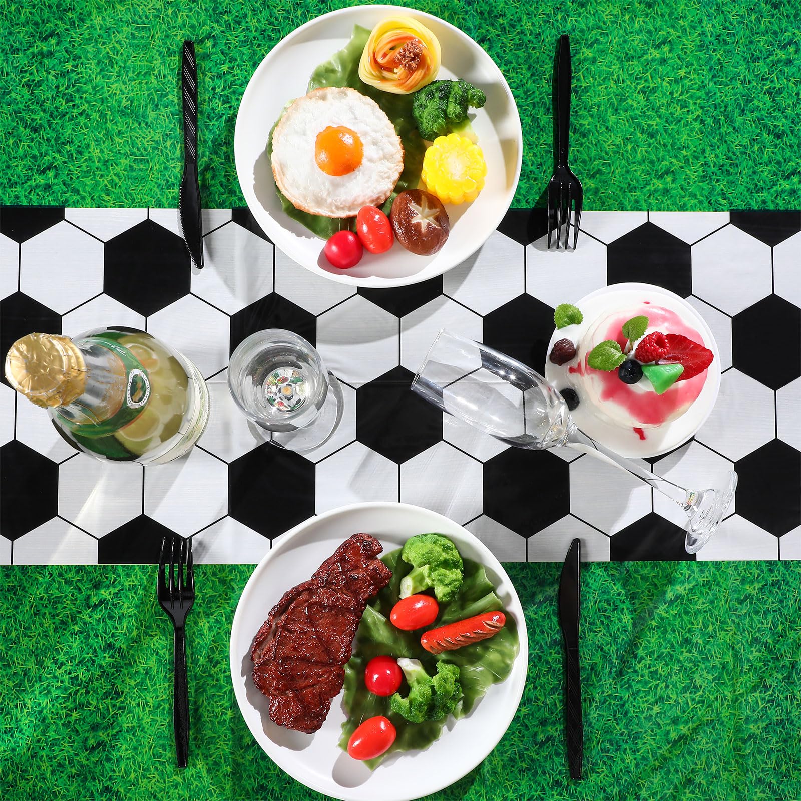 3-Pack Buryeah Soccer Party Tablecloths - Disposable Plastic Table Covers, 54 x 108 Inches, Green Grass Pattern for Tailgate and Sports Themes