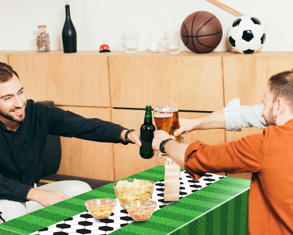 3-Pack Buryeah Soccer Party Tablecloths - Disposable Plastic Table Covers, 54 x 108 Inches, Green Grass Pattern for Tailgate and Sports Themes