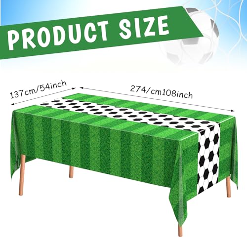 3-Pack Buryeah Soccer Party Tablecloths - Disposable Plastic Table Covers, 54 x 108 Inches, Green Grass Pattern for Tailgate and Sports Themes