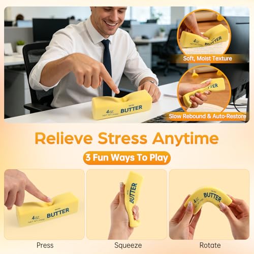 3 Pack Butter Squishy Slow Rising Stress Relief Toy - Realistic PU Foam Fidget for Adults