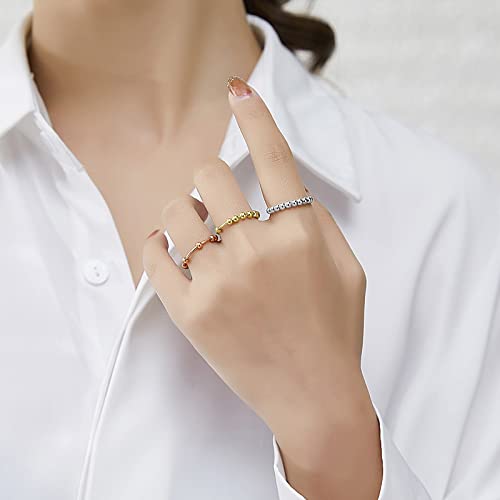 3-Pack Fidget Rings for Anxiety – Moveable Bead Spinner Rings in Stainless Steel (Silver, Gold, Rose Gold)