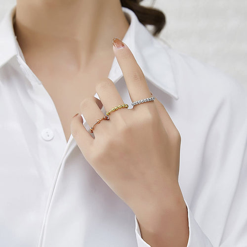 3-Pack Fidget Rings for Women – Adjustable Anxiety Rings with Spinning Beads in Silver, Gold, Rose Gold – Stainless Steel