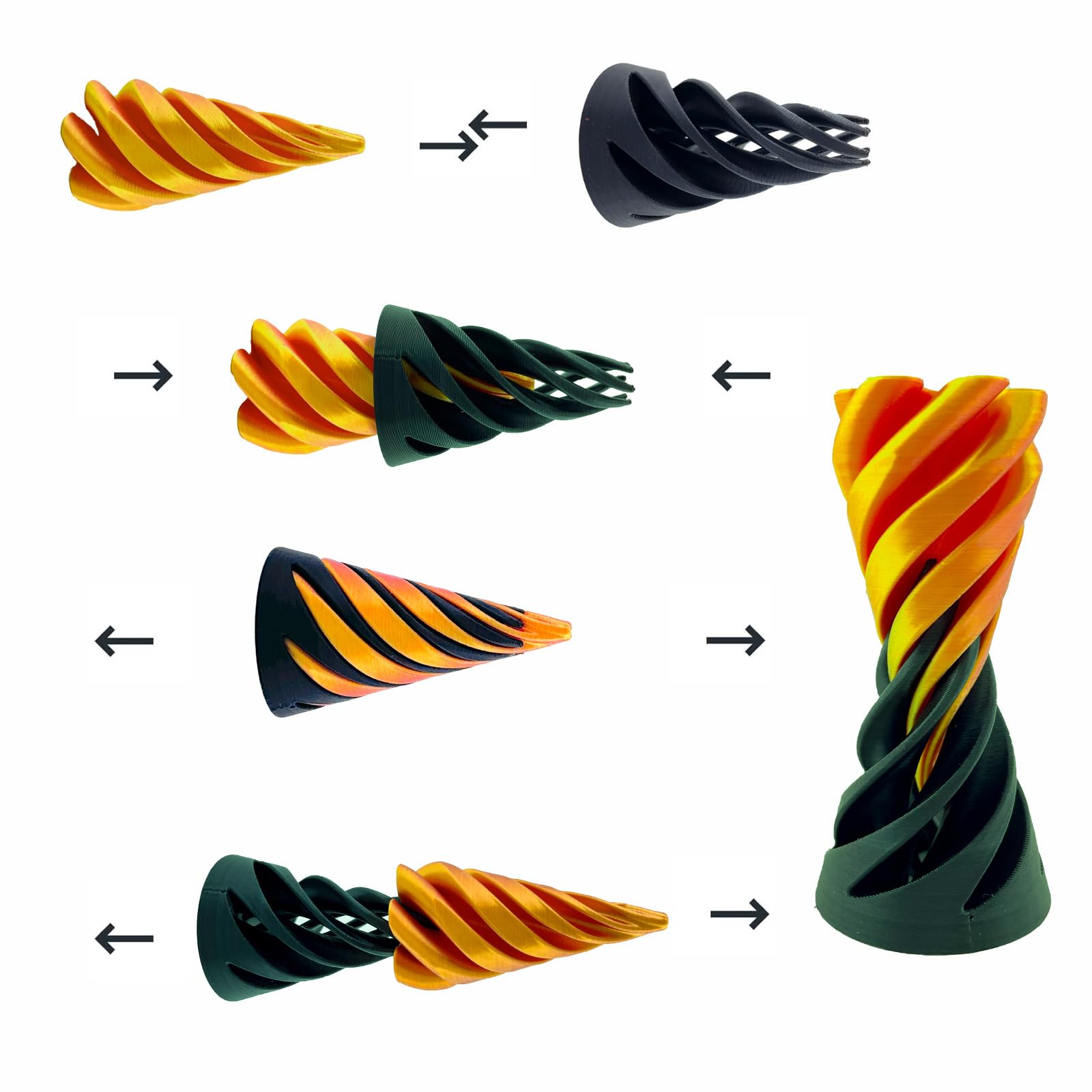 3-Pack Impossible Cone Fidget Toy Set – Spiral Cone & Impossible Pyramid for Stress Relief – PLA 3D Printed