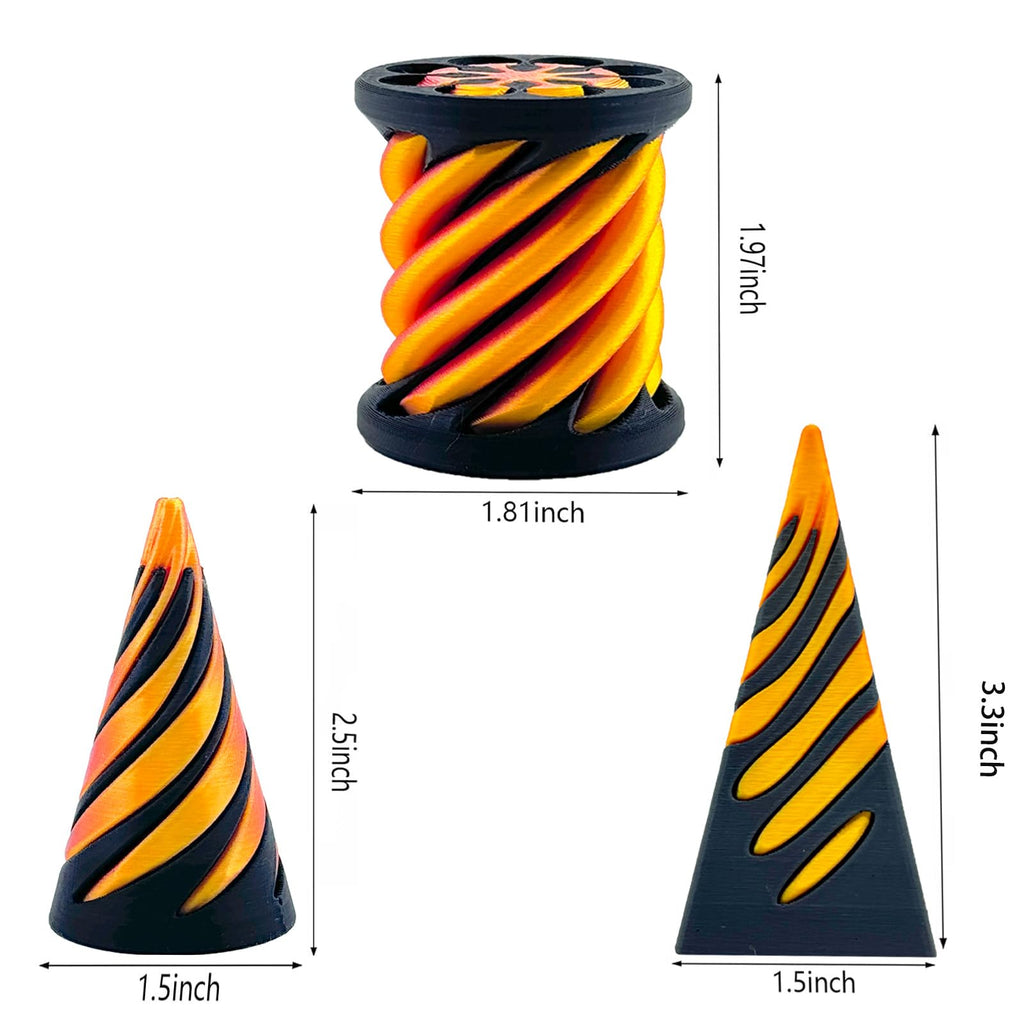 3-Pack Impossible Cone Fidget Toy Set – Spiral Cone & Impossible Pyramid for Stress Relief – PLA 3D Printed