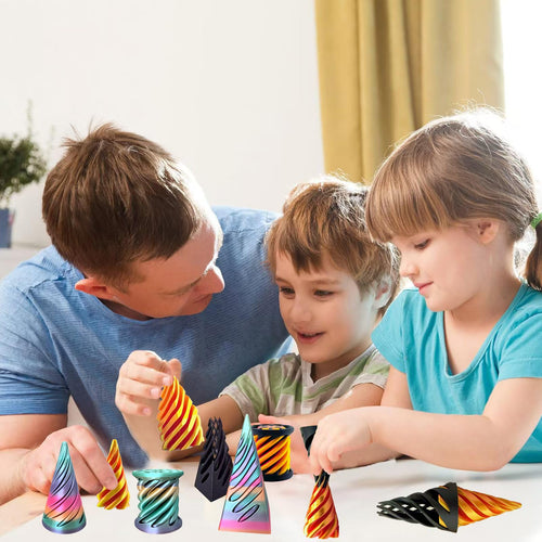 3-Pack Impossible Cone Fidget Toys (Cone, Pyramid, Spiral) – 3D Printed PLA, Stress Relief Gift