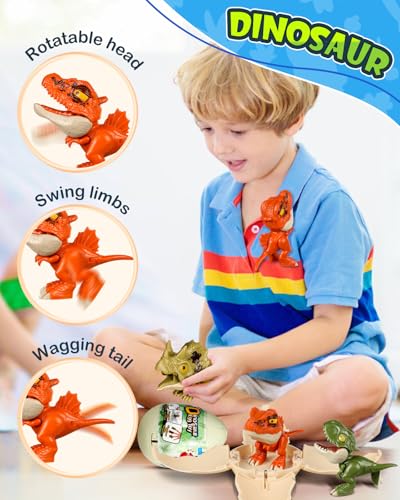3 Pack Jumbo Dinosaur Eggs – Drop to Hatch Pop-Open Toys for Boys 3-10, Easter Basket Stuffer