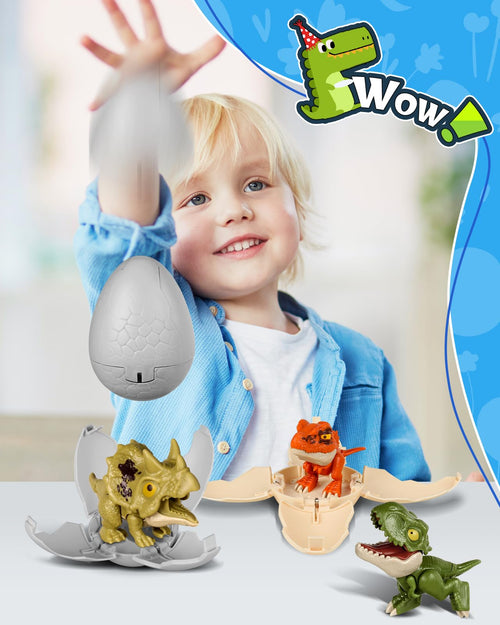 3 Pack Jumbo Dinosaur Eggs – Drop to Hatch Pop-Open Toys for Boys 3-10, Easter Basket Stuffer