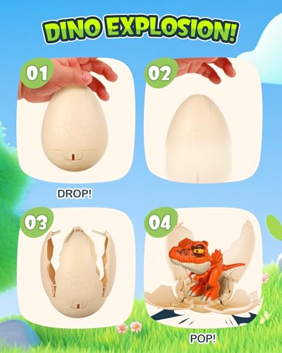 3 Pack Jumbo Dinosaur Eggs – Drop to Hatch Pop-Open Toys for Boys 3-10, Easter Basket Stuffer