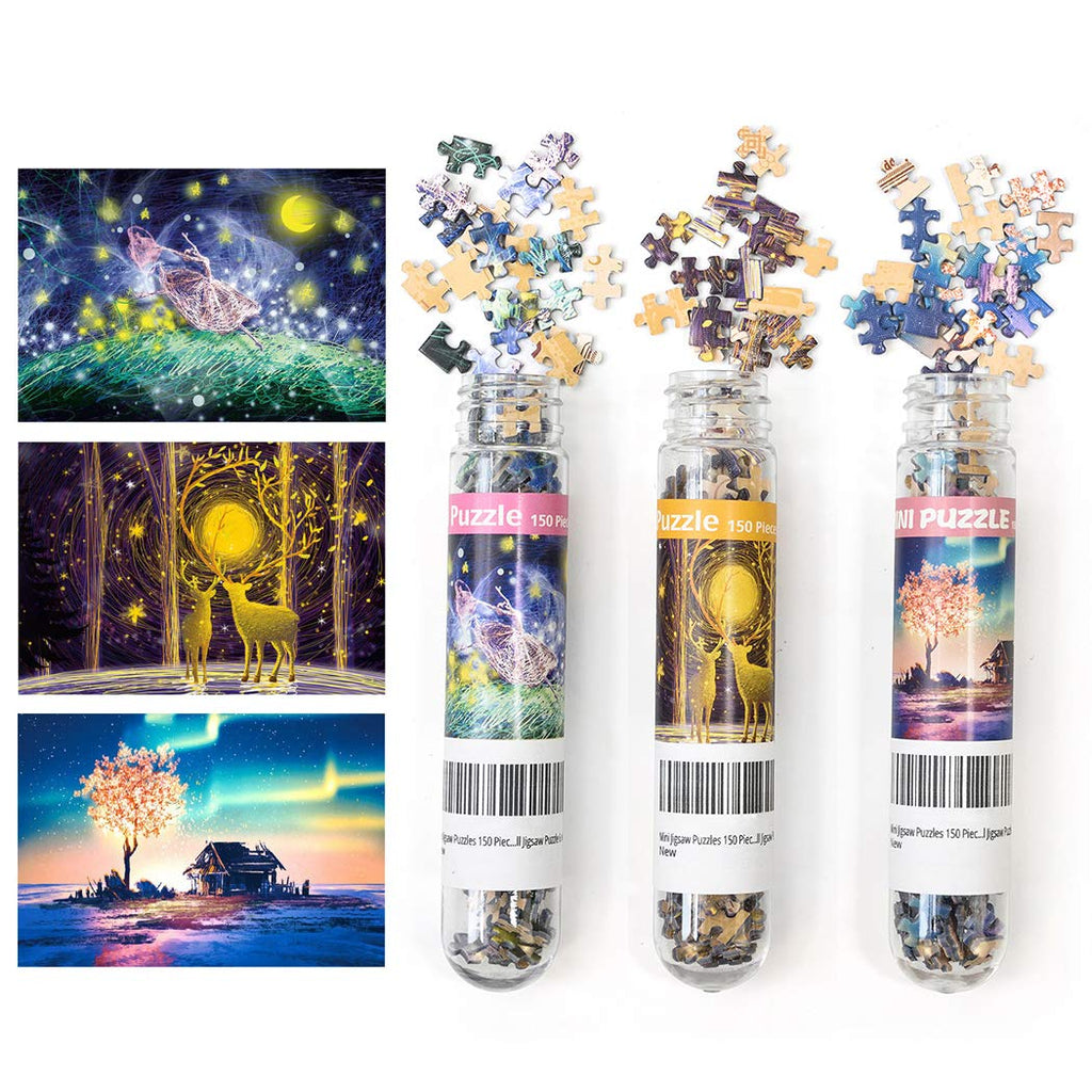 3 Pack Mini Jigsaw Puzzles 150 Pieces Each – Small 6x4 Inch Puzzles for Adults, Fun Home Entertainment and Wall Decor