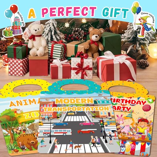 3-Pack Reusable Silicone Sticker Books for Toddlers 3-6 – Animal, Car & Party Themes – 130+ Stickers – Travel Activity Toy