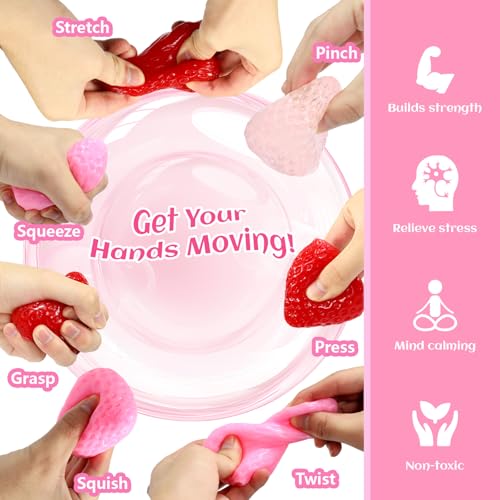 3-Pack Strawberry Squishy Stress Relief Toys by ISEN - Cute Fidget Toy for Kids Ages 4-12, Party Favors