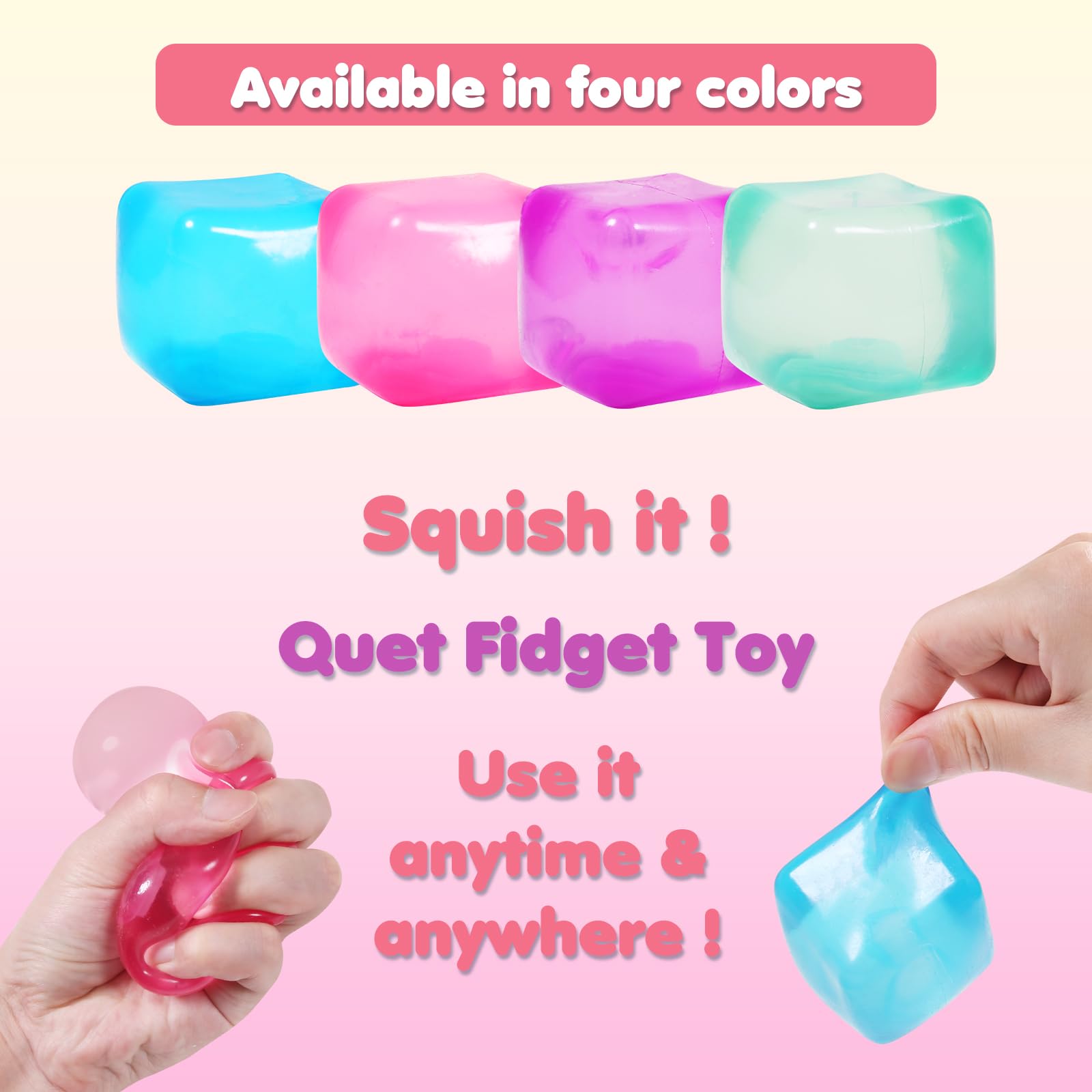 3-Pack Stress Cube Squishy Balls – Fidget Toy for Adults & Kids, Slow Rise Sensory Toy (Pink, Purple, Blue)