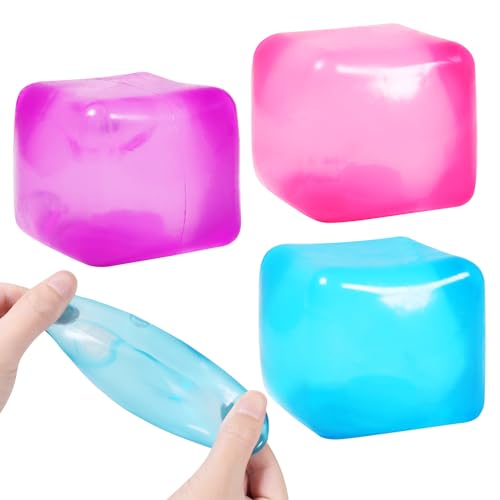 3-Pack Stress Cube Squishy Balls – Fidget Toy for Adults & Kids, Slow Rise Sensory Toy (Pink, Purple, Blue)