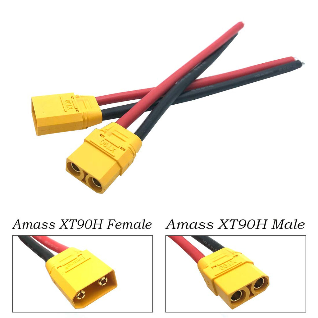 3 Pairs Amass XT90 Male/Female Connectors with 150mm 10AWG Silicone Wire for RC Batteries