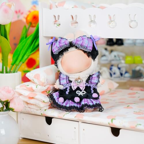 3-Piece 17cm Doll Outfit Set: Dress, Bow Clips & Necklace – Floral Lace Design
