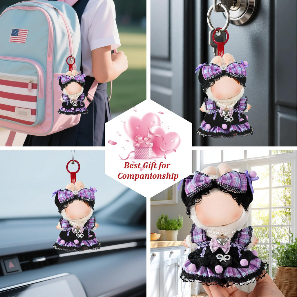 3-Piece 17cm Doll Outfit Set: Dress, Bow Clips & Necklace – Floral Lace Design