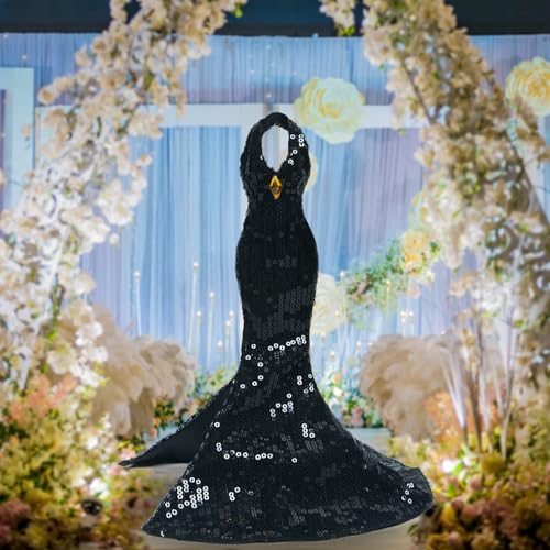 3-Piece Black Doll Wedding Dresses for 11.5 Inch Dolls - Handmade Sequins Gown, Off-Shoulder Dress & Skirt Set by BJDBUS