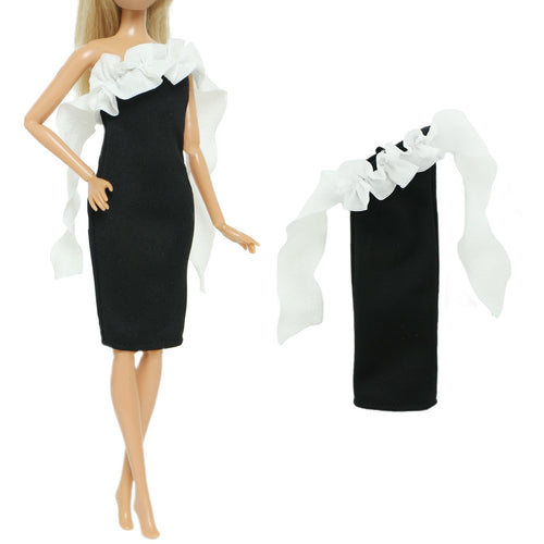 3-Piece Black Doll Wedding Dresses for 11.5 Inch Dolls - Handmade Sequins Gown, Off-Shoulder Dress & Skirt Set by BJDBUS