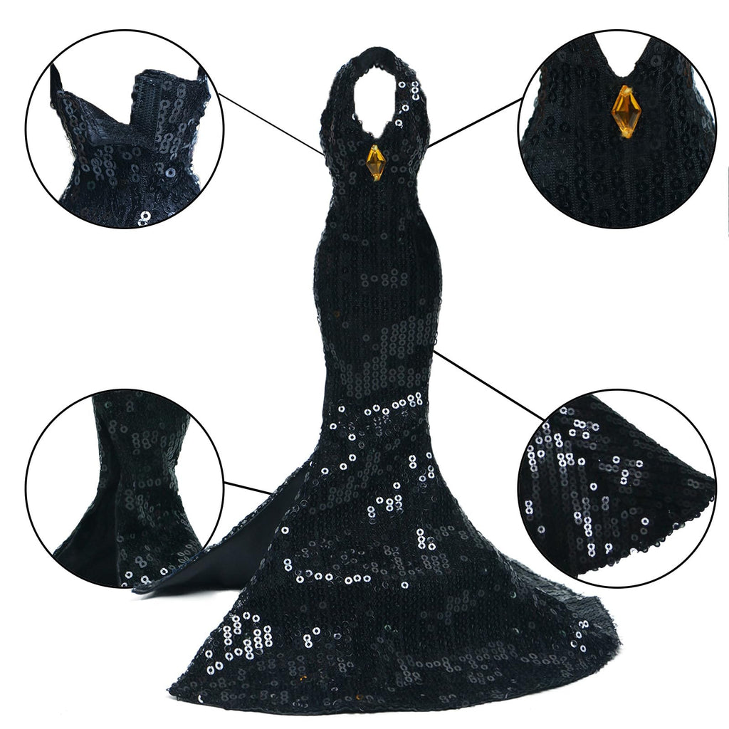 3-Piece Black Doll Wedding Dresses for 11.5 Inch Dolls - Handmade Sequins Gown, Off-Shoulder Dress & Skirt Set by BJDBUS