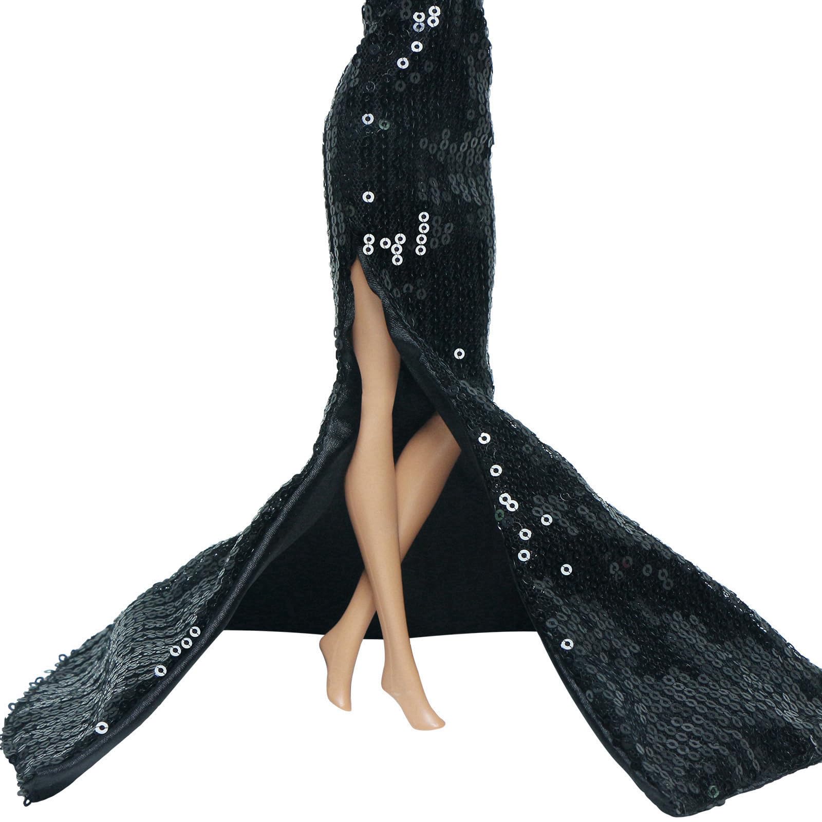 3-Piece Black Doll Wedding Dresses for 11.5 Inch Dolls - Handmade Sequins Gown, Off-Shoulder Dress & Skirt Set by BJDBUS
