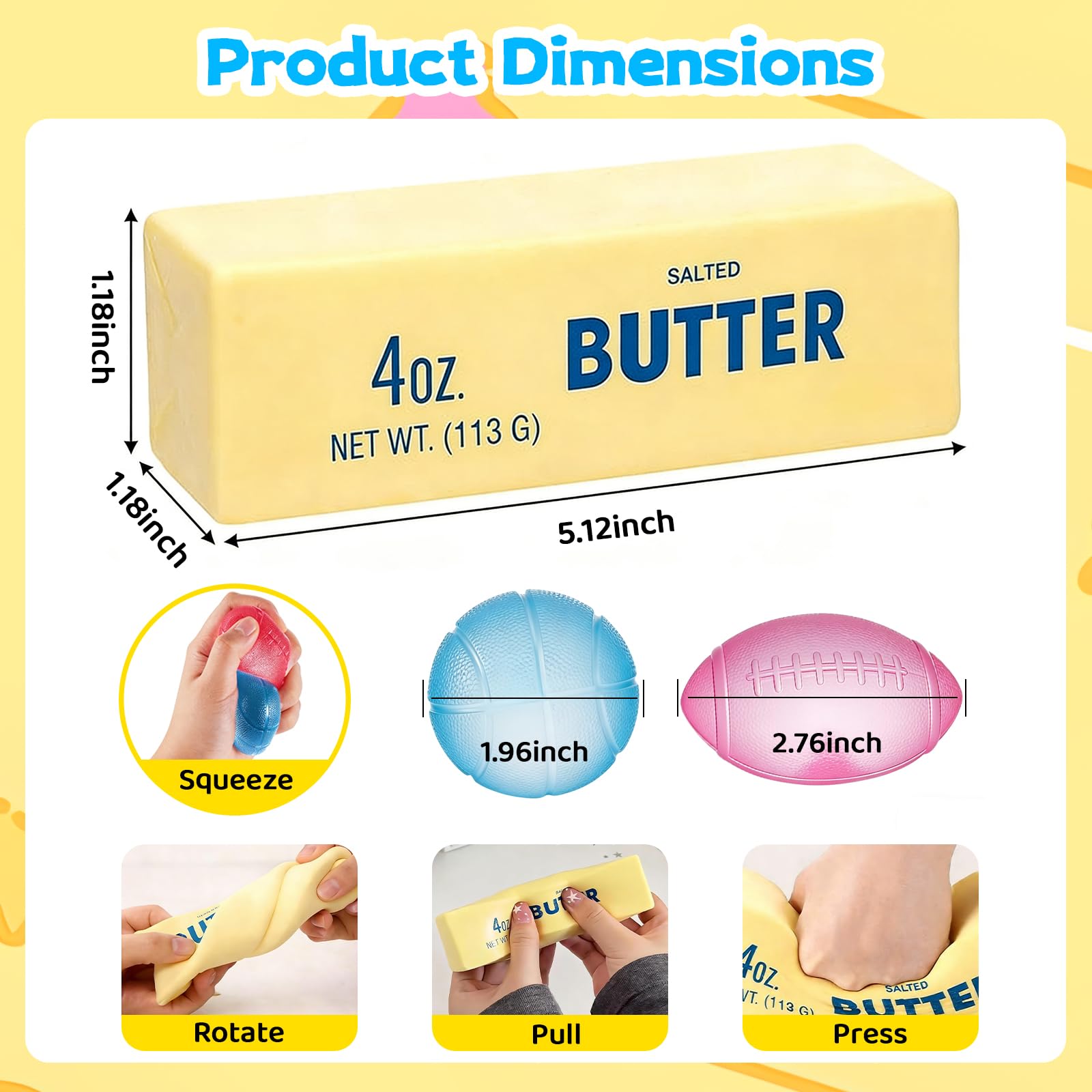 3-Piece Butter Squishy Toy Set - Slow Rising, Scented Stress Relief Fidget Toys for Kids and Adults