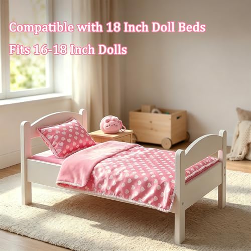 3-Piece Doll Bedding Set with Blanket, Pillow, Mattress & Rabbit Wallet – Fits 16-18 Inch Dolls
