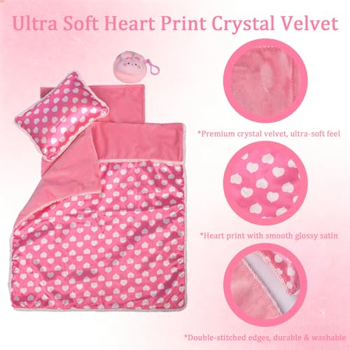 3-Piece Doll Bedding Set with Blanket, Pillow, Mattress & Rabbit Wallet – Fits 16-18 Inch Dolls