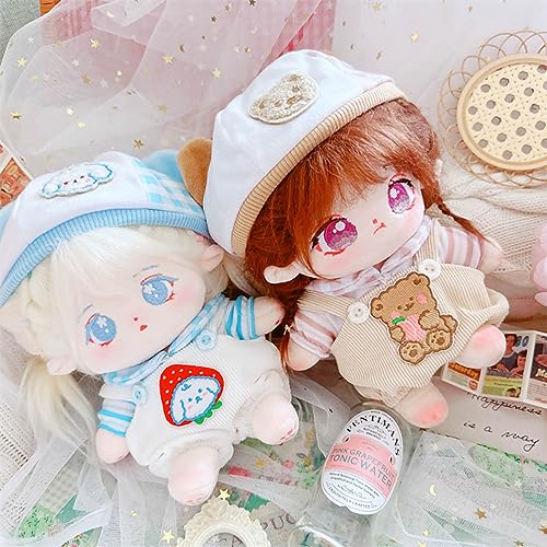 3-Piece Doll Clothes Set: Hat, T-Shirt & Overalls for 8in/20cm Plush Toys (Brown)