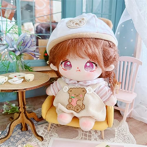 3-Piece Doll Clothes Set: Hat, T-Shirt & Overalls for 8in/20cm Plush Toys (Brown)
