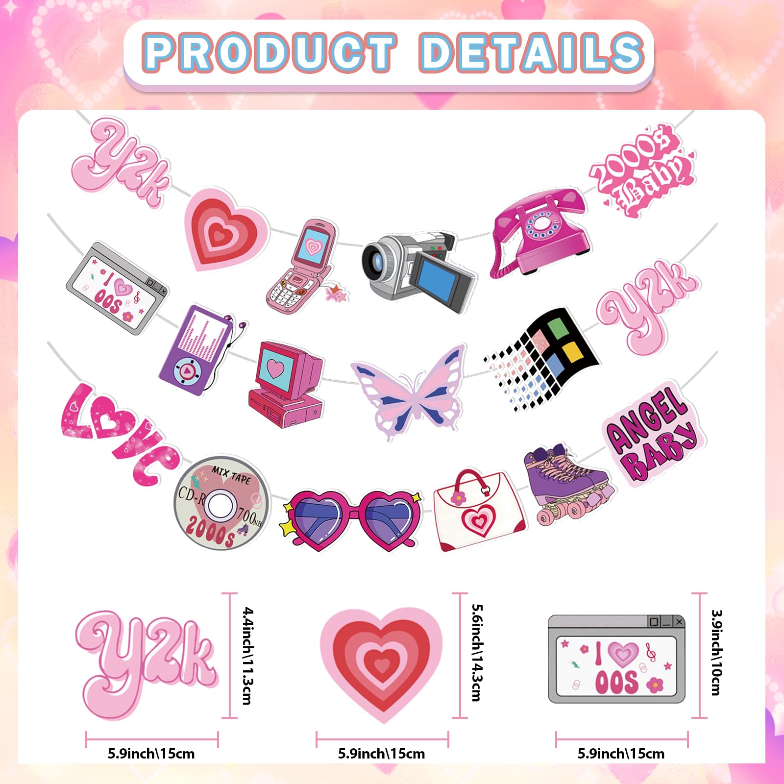 3-Piece Y2K Party Banner Set – Early 2000s Decorations with Retro Icons