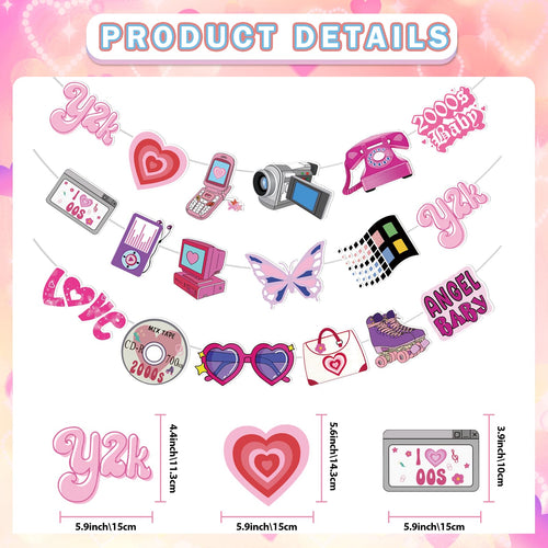 3-Piece Y2K Party Banner Set – Early 2000s Decorations with Retro Icons