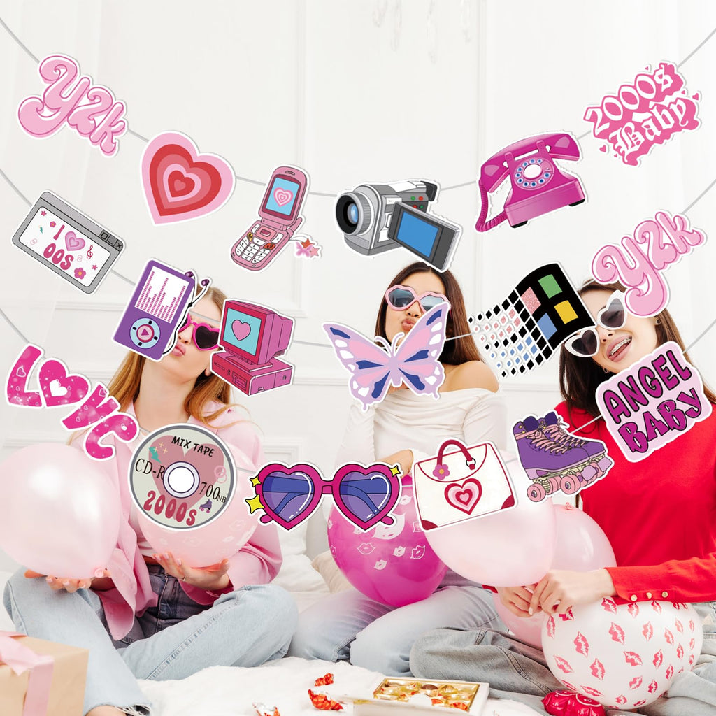 3-Piece Y2K Party Banner Set – Early 2000s Decorations with Retro Icons