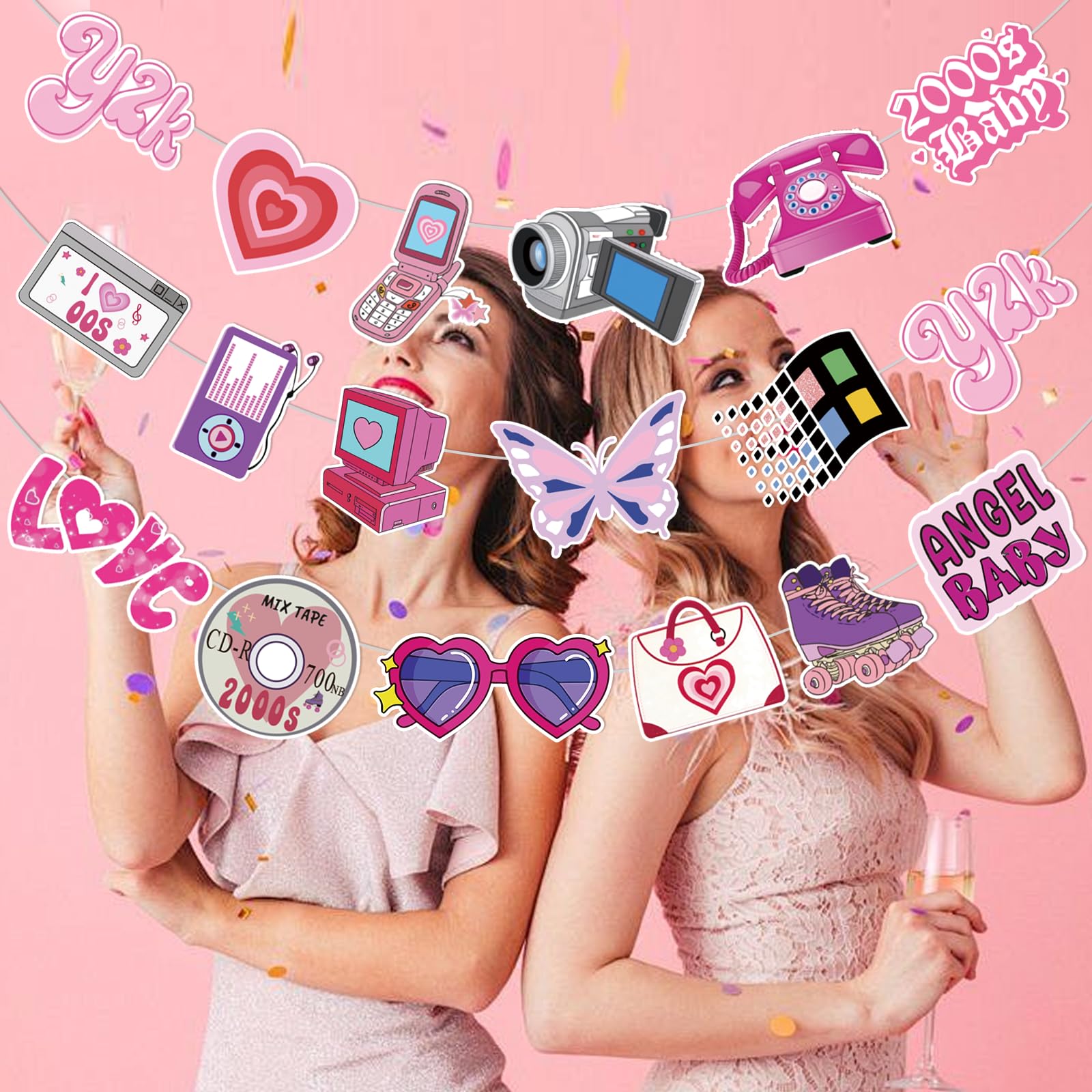 3-Piece Y2K Party Banner Set – Early 2000s Decorations with Retro Icons