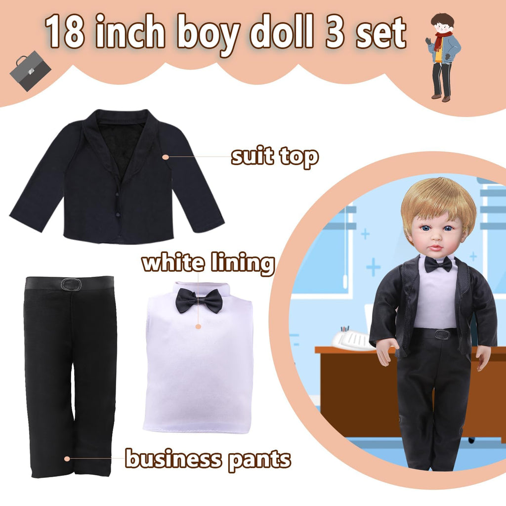 3 Sets 16 Inch Boy Doll Clothes: Plaid Jacket, Tuxedo, Sportswear Outfits for 15-18" Dolls