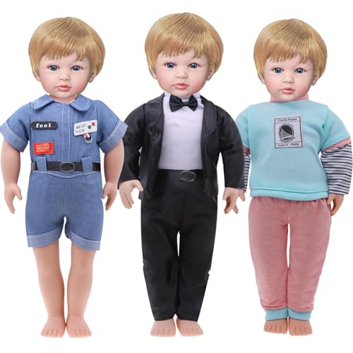 3 Sets 16 Inch Boy Doll Clothes: Plaid Jacket, Tuxedo, Sportswear Outfits for 15-18" Dolls